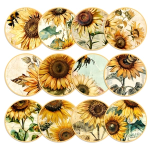 12-piece vintage oil painting sunflower decorative paper set for scrapbooking