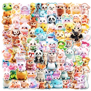 Lot de 100 autocollants animaux 3D mignons panda baleine et chat pour décoration DIY