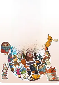 Détails d'autocollants imperméables avec hibou et licorne pour valises et frigos