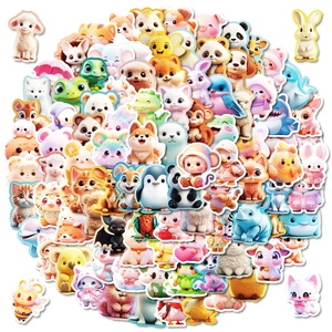 Lot de 100 autocollants animaux 3D mignons avec panda et chat pour décoration DIY
