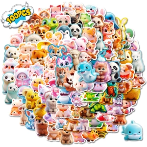 Autocollants d'Animaux de Dessins Animés Mignons Style 3D Décalcomanies en Vinyle Imperméables pour Ordinateur Portable Bagages Scrapbook DIY