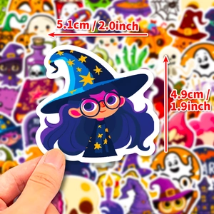 50pcs Halloween cartoon witch stickers for laptop and water bottle decorations