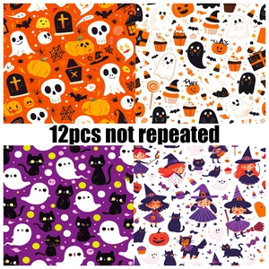12-pack non-repeating Halloween scrapbook paper with cute ghost and pumpkin patterns