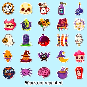 50pcs waterproof Halloween graffiti stickers with cute ghost pumpkin and bat designs
