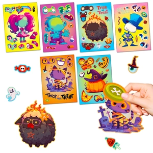 Cartoon Halloween Make A Face Sticker Monster Pumpkin Skeleton Zombie DIY Craft Sticker For Kids Party Activity Gift