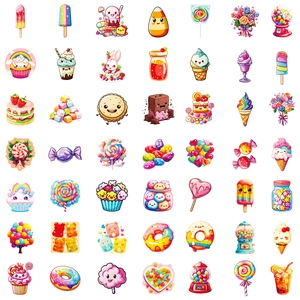 Set van 49 kleurrijke cartoon snoepstickers met schattige gezichtjes voor DIY-decor