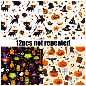 12-piece Halloween scrapbooking paper featuring cute cartoon ghosts pumpkins and bats