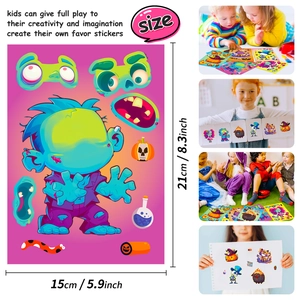 Set of 6 Halloween DIY monster stickers with 15x21cm size and creative mix-and-match faces