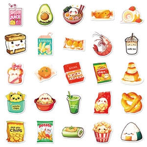 Lot de 25 autocollants mignons de nourriture étanches avec expressions kawaii