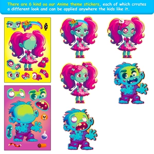 6-sheet Halloween DIY make-a-face zombie stickers with ghost and pumpkin patterns