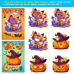 DIY Halloween stickers set with mummy cat and pumpkin lantern for creative face swap fun