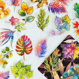Pegatinas de plantas PET holográficas en acuarela con hojas para decoración de scrapbooking