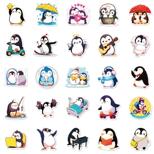 Set of 50 cute cartoon penguin stickers in various poses for water bottle decoration