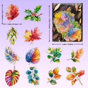 Pegatinas de hojas láser doradas impermeables con patrones botánicos colorados en PET