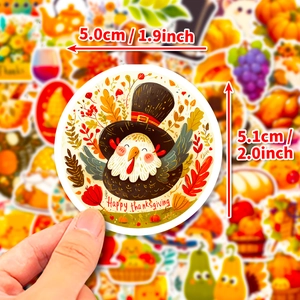 50pcs waterproof Thanksgiving turkey stickers with fall flowers for laptop and luggage