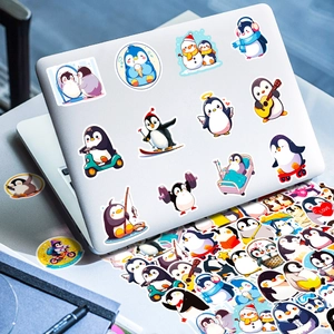 Cute cartoon penguin stickers shown on laptop for water bottle and luggage decoration
