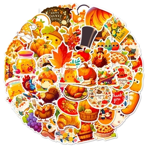 50pcs Thanksgiving waterproof stickers with turkey and pumpkin motifs for laptop decoration