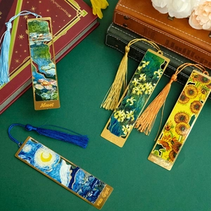 Vintage Metall-Lesezeichen Set mit Monet und Van Gogh Motiven und Seidenquasten
