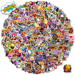 Macro view of 300 Halloween stickers featuring pumpkins, ghosts, and spooky characters