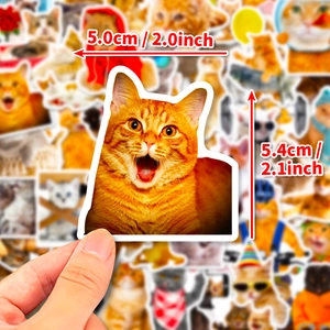 50 pieces funny cat meme stickers set for laptop waterproof funny orange cat decals