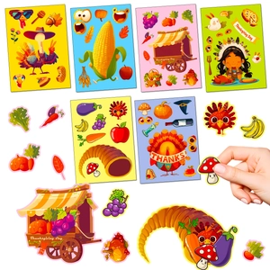 Thanksgiving DIY Face Change Stickers For Kids Turkey Pumpkin Harvest Festival Party Favor Educational Cartoon PP Decals