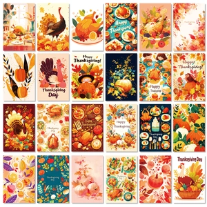 50-piece Thanksgiving harvest decoration cards featuring turkey and pumpkin illustrations