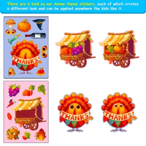 Detail of 6-pack Thanksgiving puzzle stickers featuring turkey and pumpkin designs