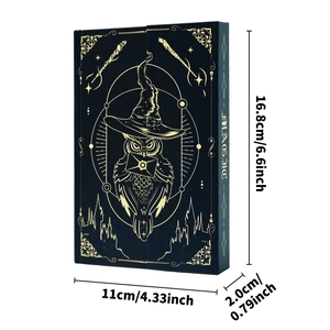 Magic Owl black and gold hardcover notebook with embossed foil patterns and dimensions