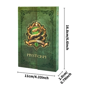 Green vintage mystical notebook with gold serpent crest and witchcraft academy design