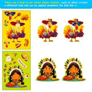 Thanksgiving DIY puzzle sticker set for kids featuring turkey and indian girl designs