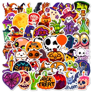 Detailed assortment of waterproof Halloween stickers with pumpkin and ghost motifs