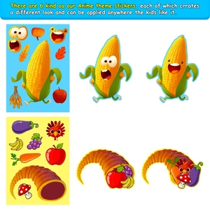 Detail of 6-piece Thanksgiving DIY puzzle stickers featuring fall harvest cartoon characters