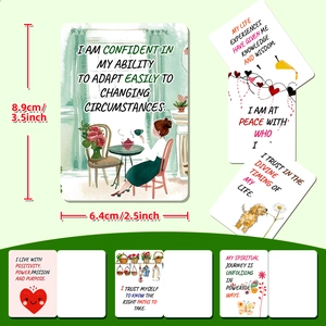 Detail view of 3.5x2.5 inch motivational quote cards with hand-drawn illustrations