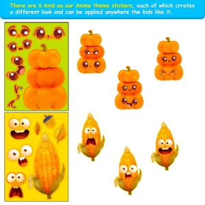 Detail of DIY Thanksgiving stickers with pumpkin and corn mix-and-match facial features