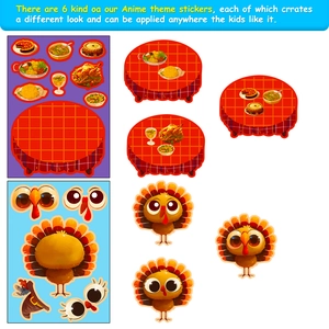 6-set Thanksgiving DIY turkey and pumpkin facial expression stickers for kids crafts