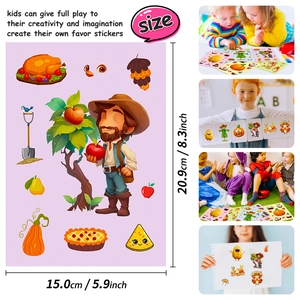 6 sheets of autumn Thanksgiving make-a-face stickers set for kids creative DIY puzzle fun