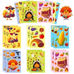 6-sheet Thanksgiving DIY puzzle stickers featuring festive turkey, pumpkin and fall patterns
