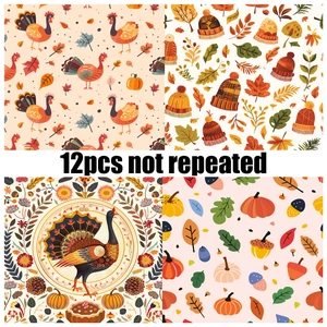 12pcs unique Thanksgiving scrapbook papers featuring pumpkins turkeys and autumn leaves