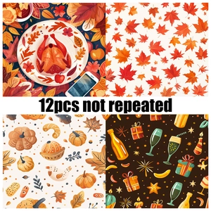 Detail of 12 patterns including Thanksgiving turkey, autumn leaves and pumpkin motifs