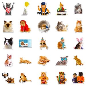 Set of 50 realistic funny cat stickers with diverse waterproof PVC feline meme designs