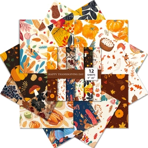 Papel para Scrapbooking Cosecha de Otoño Acción de Gracias Patrón Calabaza Pavo Hoja de Arce Para Manualidades DIY
