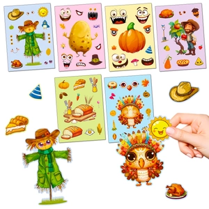 Thanksgiving DIY Harvest Stickers For Kids Autumn Pumpkin Scarecrow Turkey Owl Pattern Scrapbooking Party Favors Decoration