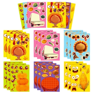 Thanksgiving DIY stickers set with turkey, pumpkin, and maple leaf for harvest festival
