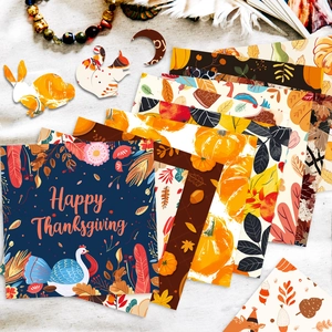 Papel de scrapbooking de 6 pulgadas para Acción de Gracias con pavo, calabaza y hojas de otoño