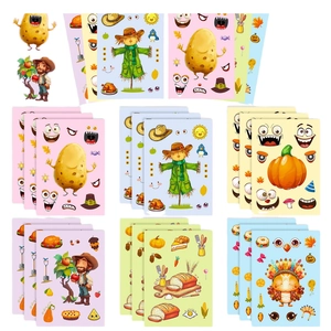 6-pack Thanksgiving DIY face-change stickers set for kids fall harvest party activities