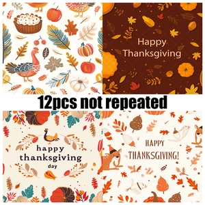 Detalle de 12 papeles de scrapbooking para Acción de Gracias con pavos y calabazas