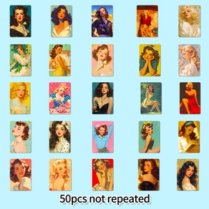 Πλέγμα 50 vintage αυτοκόλλητων pin-up girl με κλασική ρετρό αισθητική για διακόσμηση