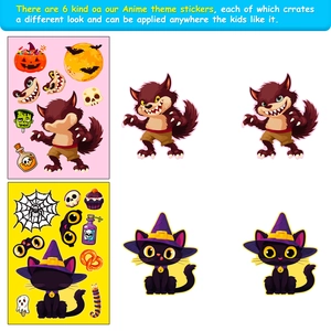 Détail d'autocollants d'Halloween pour enfants avec citrouilles, chats et chauves-souris