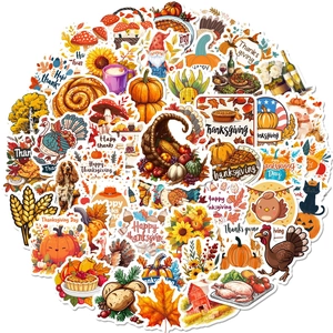 Erntedankfest Aufkleber Handgezeichnet Truthahn Kürbis Ahornblatt Dekorative Abziehbilder Für Trinkflaschen Laptop Scrapbooking Set