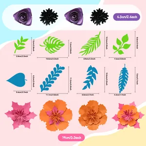 Gedetailleerde maattabel voor 3D papieren bloemen en bladeren voor Halloween wanddecor